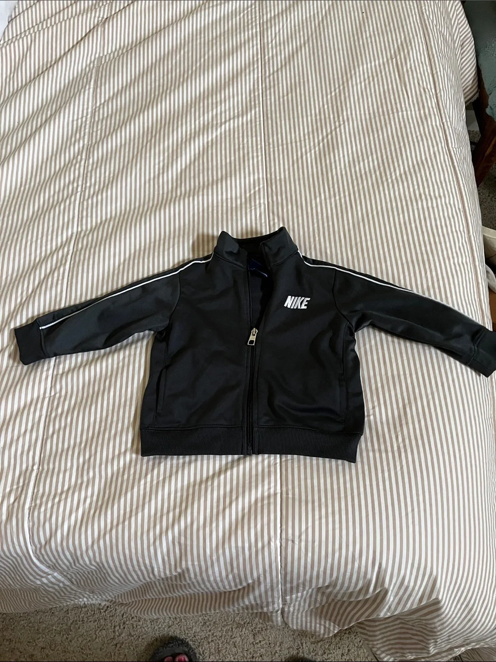 Nike Black Track Jacket with White Logo & Piping